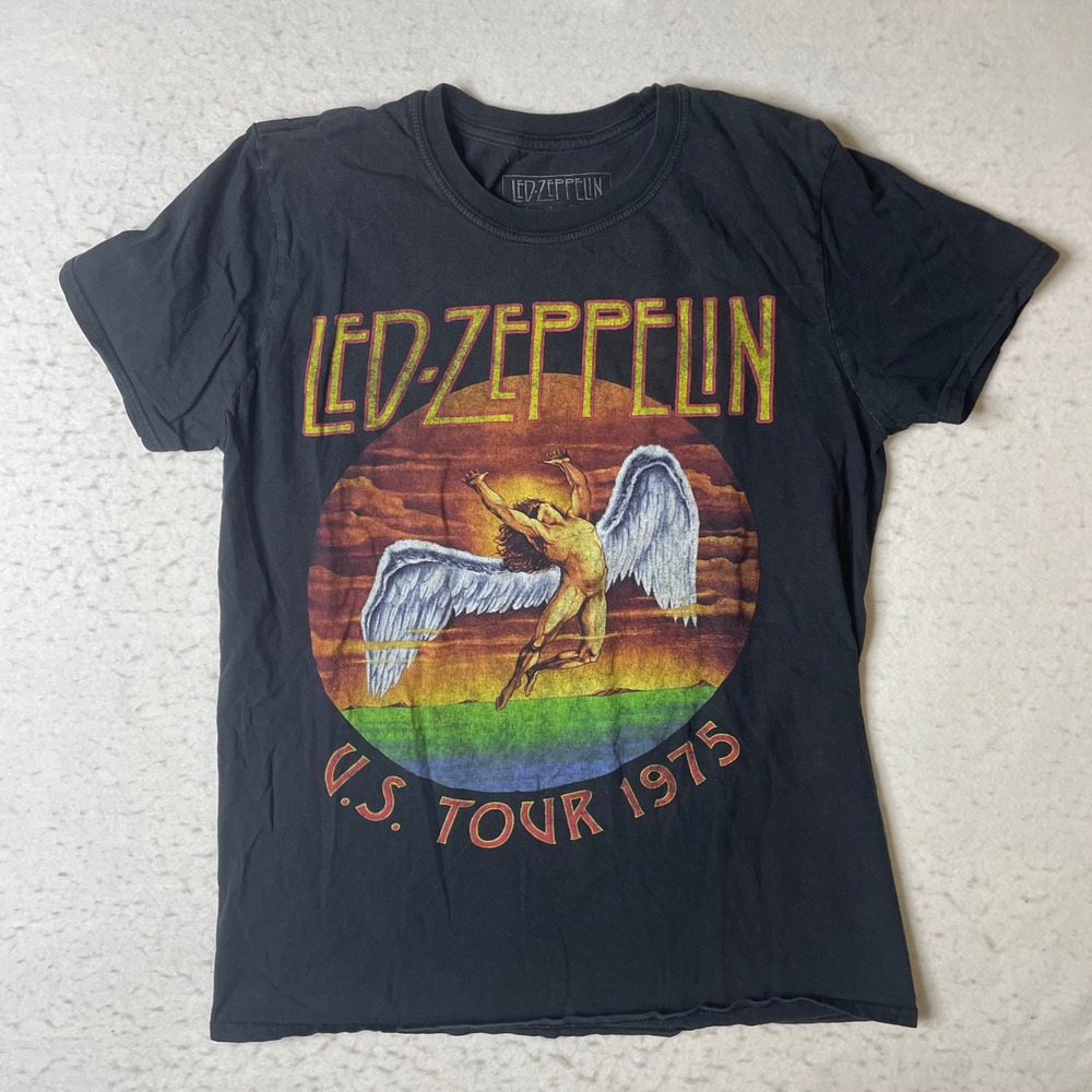 Led Zeppelin US Tour 1975 Graphic T-Shirt Mens Medium‎ Black Swan Song Rock Band